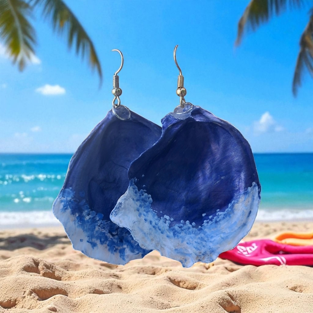 Blue Ocean Shell Earrings - Picture 5 of 7
